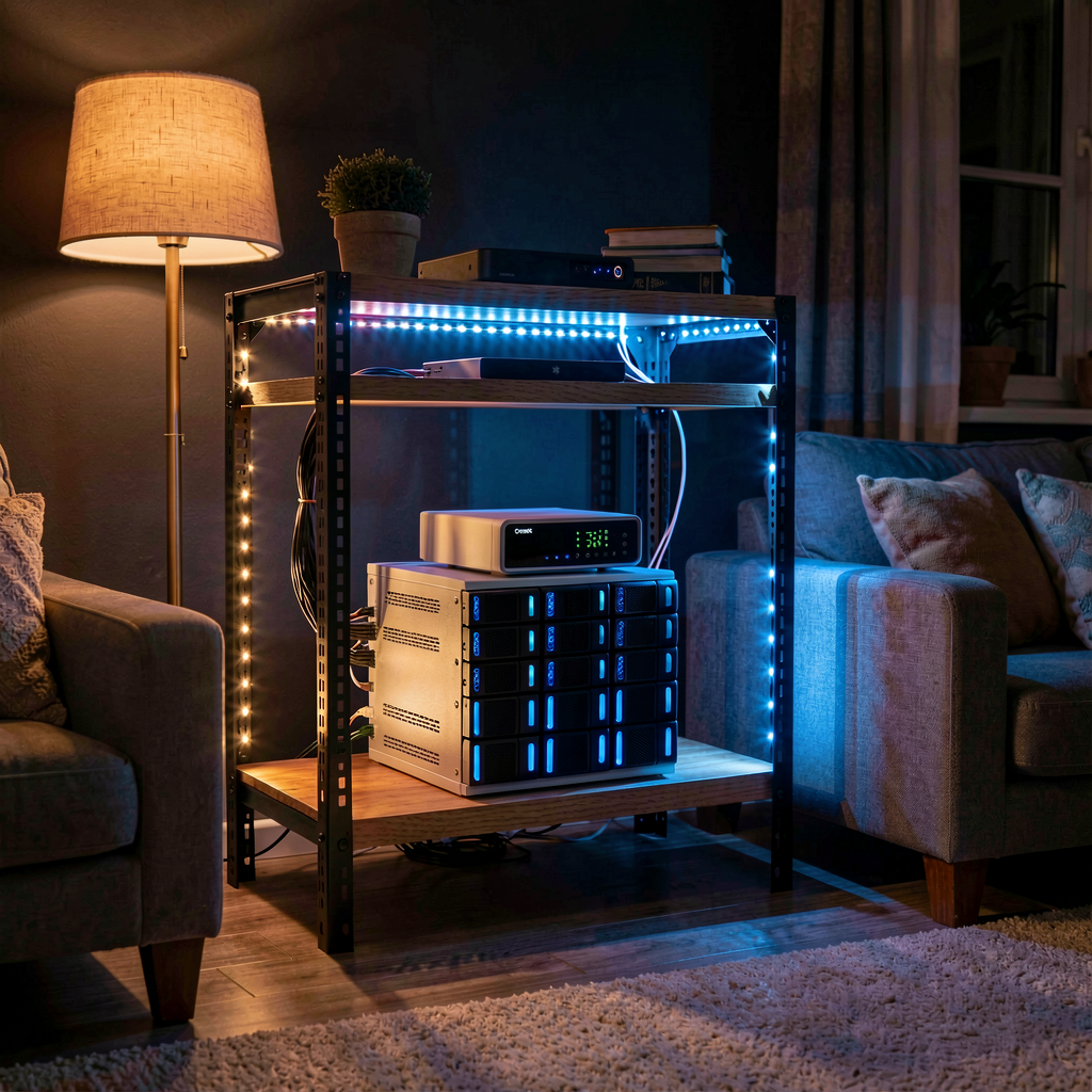 A home server and NAS setup in a living room
