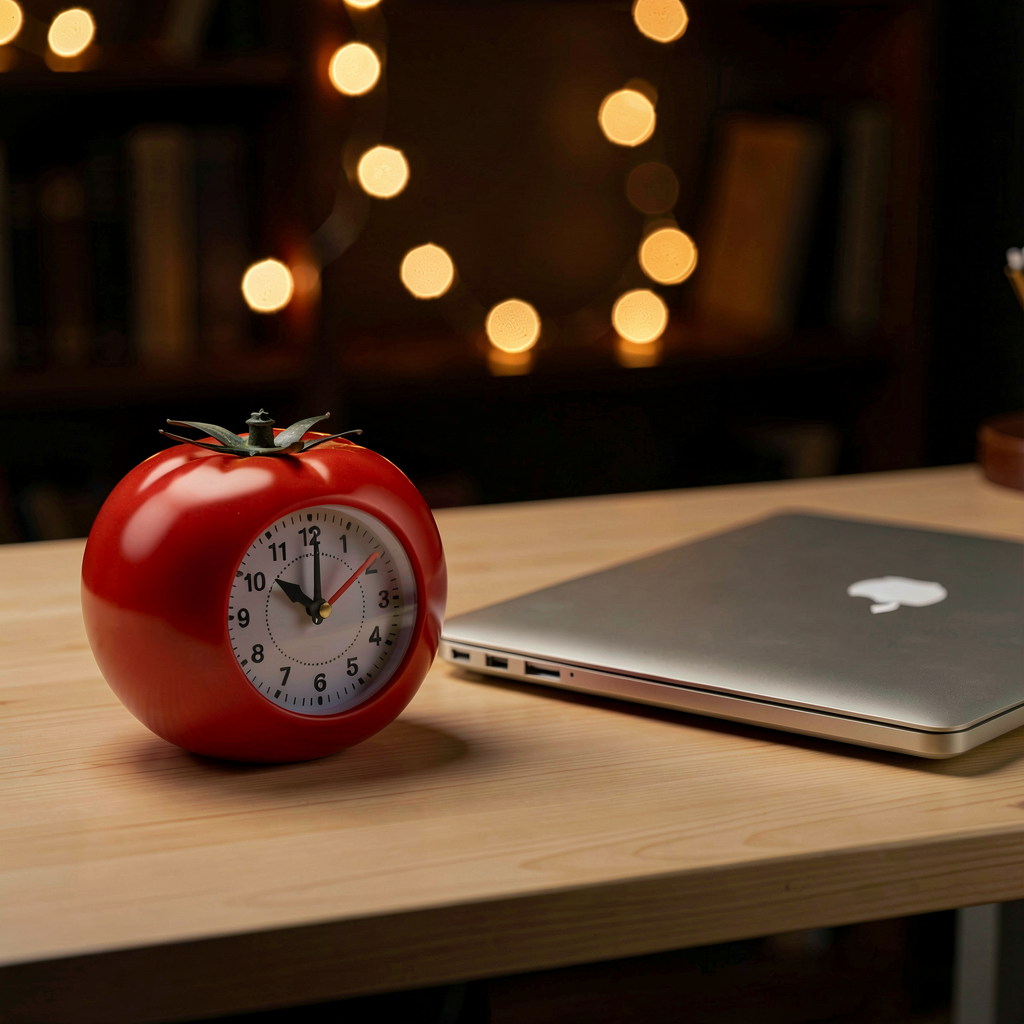 A Pomodoro timer next to a coding setup