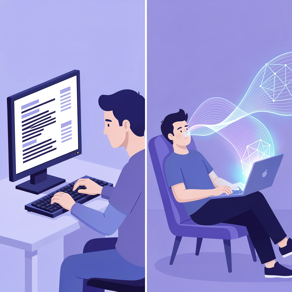 Traditional AI-assisted coding (left) vs vibe coding (right)